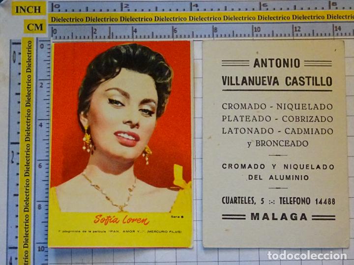 Cine: CROMO TARJETA FOTOCROMO CINE A&Ntilde;OS 50 60. ACTRIZ SOFIA LOREN. PUBLICIDAD CALLE CUARTELES M&Aacute;LAGA. 24