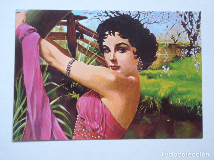 Cine: Postal Brigitte Szenlzi: Elizabeth-Liz Taylor. Gouache sobre papel - Dos i una