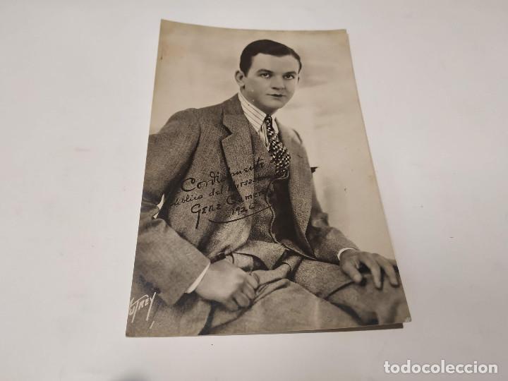 Cine: TARJETA POSTAL GENE CAMERON - DEDICATORIA IMPRESA AL P&Uacute;BLICO DEL KURSAAL