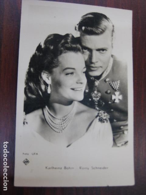 Cine: romy schneider karlheinz bohm - postal original b/n - sissi - ed. ufa
