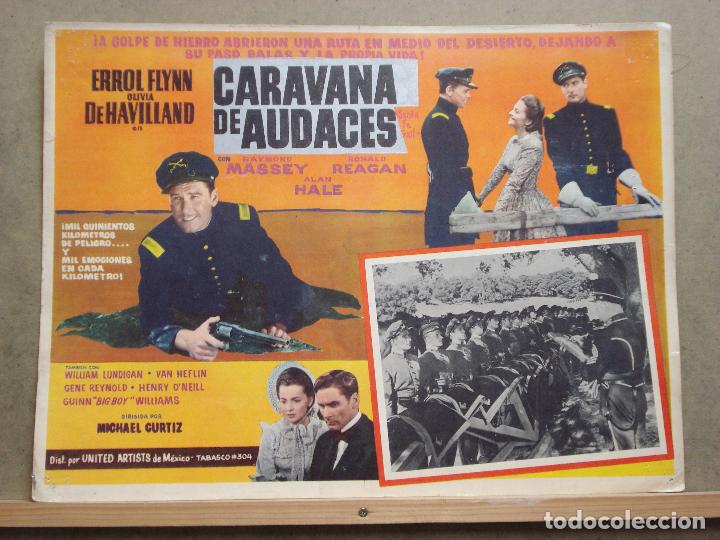Kino: AAQ89 CAMINO DE SANTA FE ERROL FLYNN OLIVIA DE HAVILLAND RONALD REAGAN LOBBY CARD ORIGINAL MEJICANO