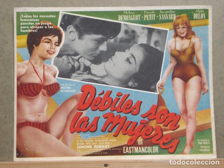 Cinema: AAS33 DEBILES MUJERES MYLENE DEMONGEOT PASCALE PETIT ALAIN DELON LOBBY CARD ORIGINAL MEJICANO