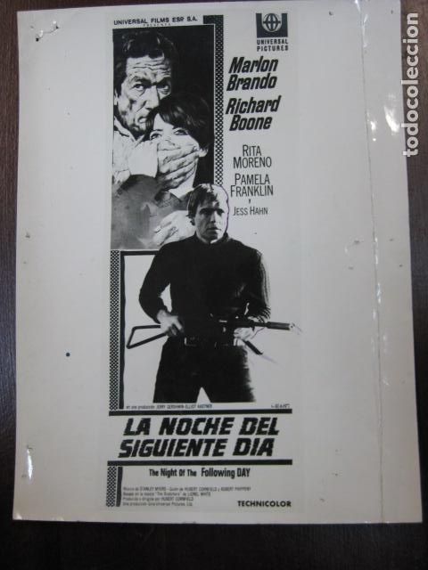 Cine: la noche del dia siguiente - foto original b/n - marlon brando rita moreno ruchard boone