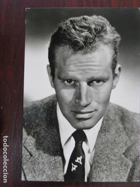 Cine: charlton heston - postal original b/n - american film actor - tie corbata