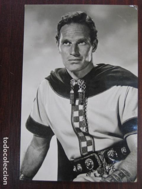 Cine: charlton heston - postal original b/n - american film actor - ben-hur