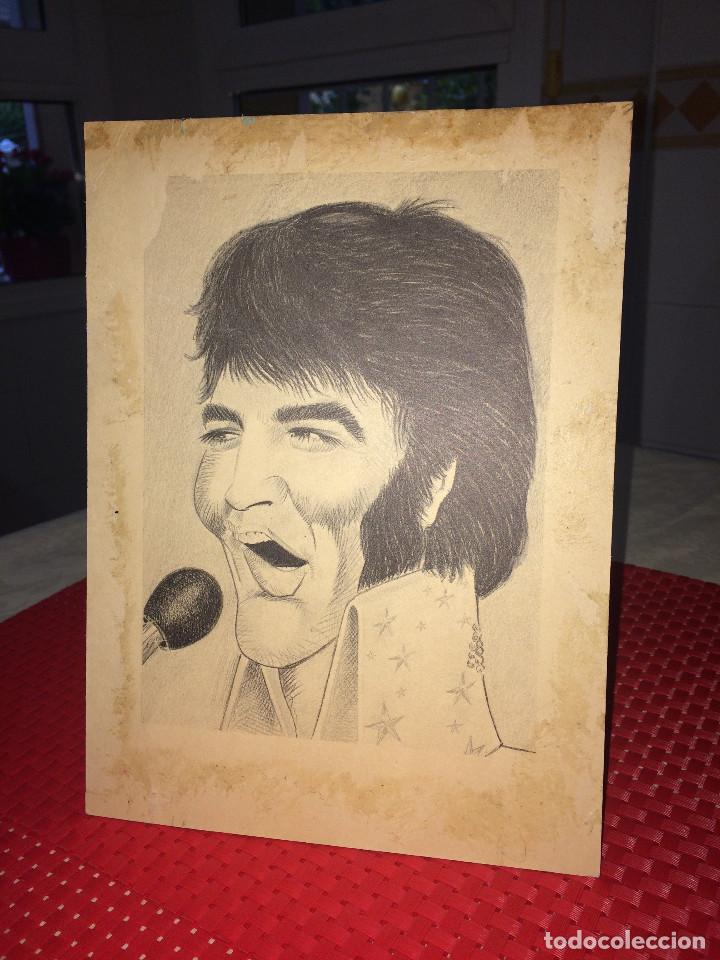 Cine: ELVIS PRESLEY - ANTIGUA CARICATURA IMPRESA SOBRE CARTULINA - Medidas; 24 x 17 cms.