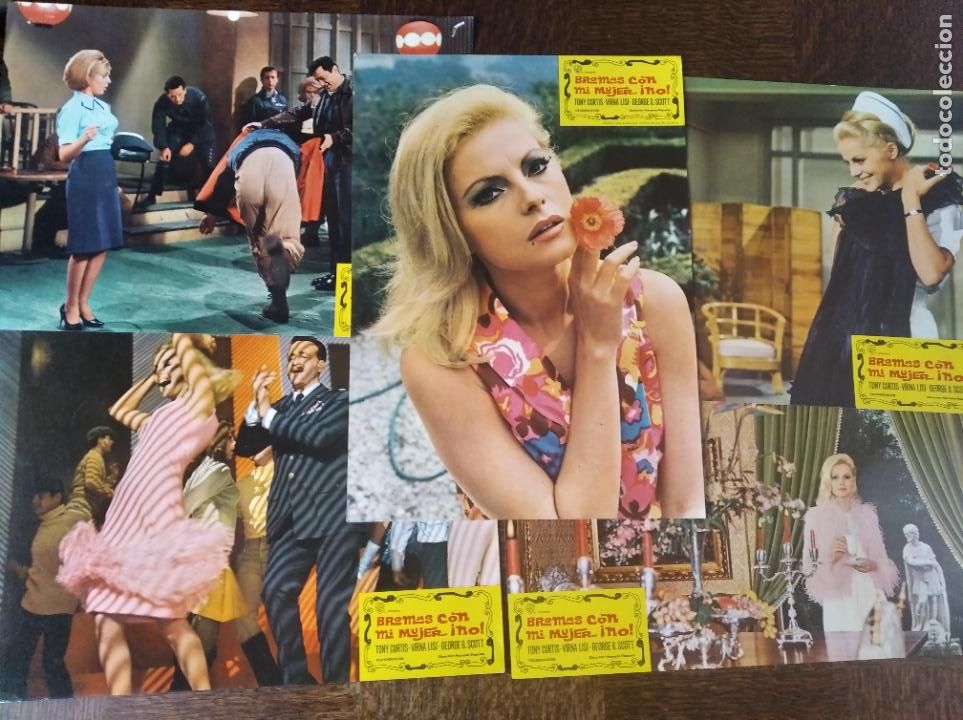 Cine: BROMAS CON MI MUJER, NO! CON VIRNA LISI, TONY CURTIS, GEORGE SCOTT - 5 FOTOCROMOS CARTELES TAQUILLA-