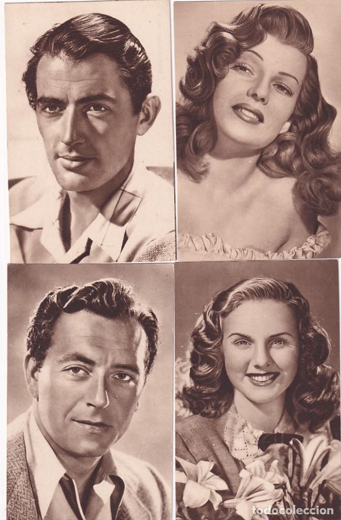 Cine: 4 postales cine: n&ordm;30 Paul Henreid, n&ordm;32 Gregory Peck, n&ordm; 31 Diana Durbin, n&ordm; 33 Rita Haywoorh