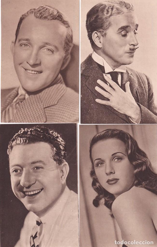 Cine: 4 postales cine: n&ordm; 96 Bing Crosby, n&ordm; 97 Diana Durbin, n&ordm; 98 Frank Mac Hug, n&ordm; 106 Charlei Chaplin