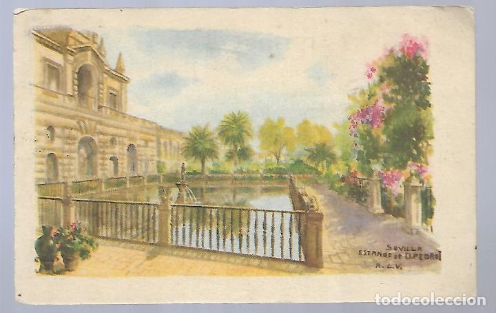 Cine: 1R- ANTIGUA POSTAL -SEVILLA - ESTANQUE DE D, PEDRO - A.L.V.- CIRCULADA EL 21 - 4 - 1.946