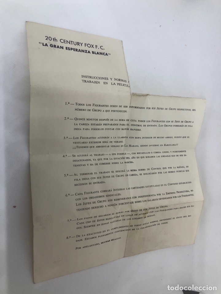Cinema: DOCUMENTO PARA LOS ACTORES Y EXTRAS QUE TRABAJARON EN LA PELICULA LA GRAN ESPERANZA BLANCA