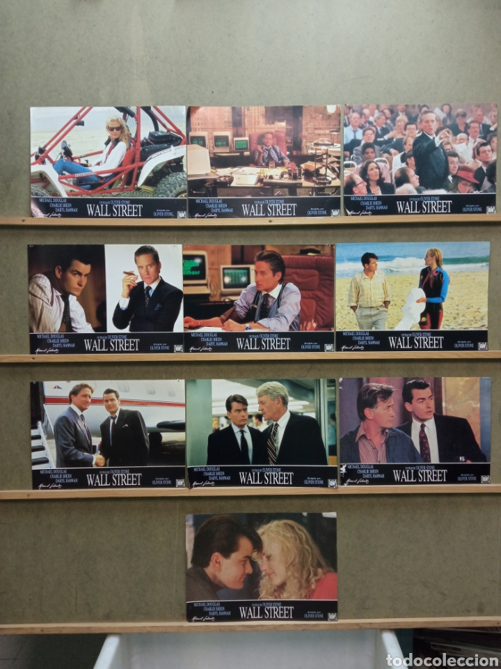Cin&eacute;ma: K913 WALL STREET OLIVER STONE MICHAEL DOUGLAS SET 10 FOTOCROMOS ORIGINAL ESTRENO