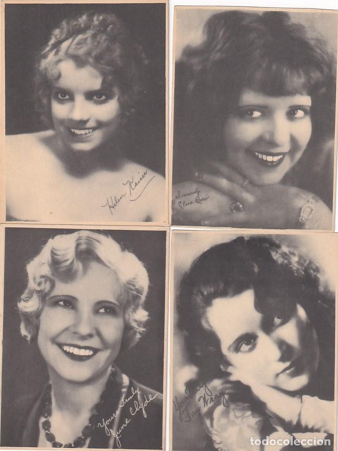 Cine: 4 im&aacute;genes en cart&oacute;n de 8,50 x 11 cm Actrices de cine con firma impresa: Clara Bow, etc.