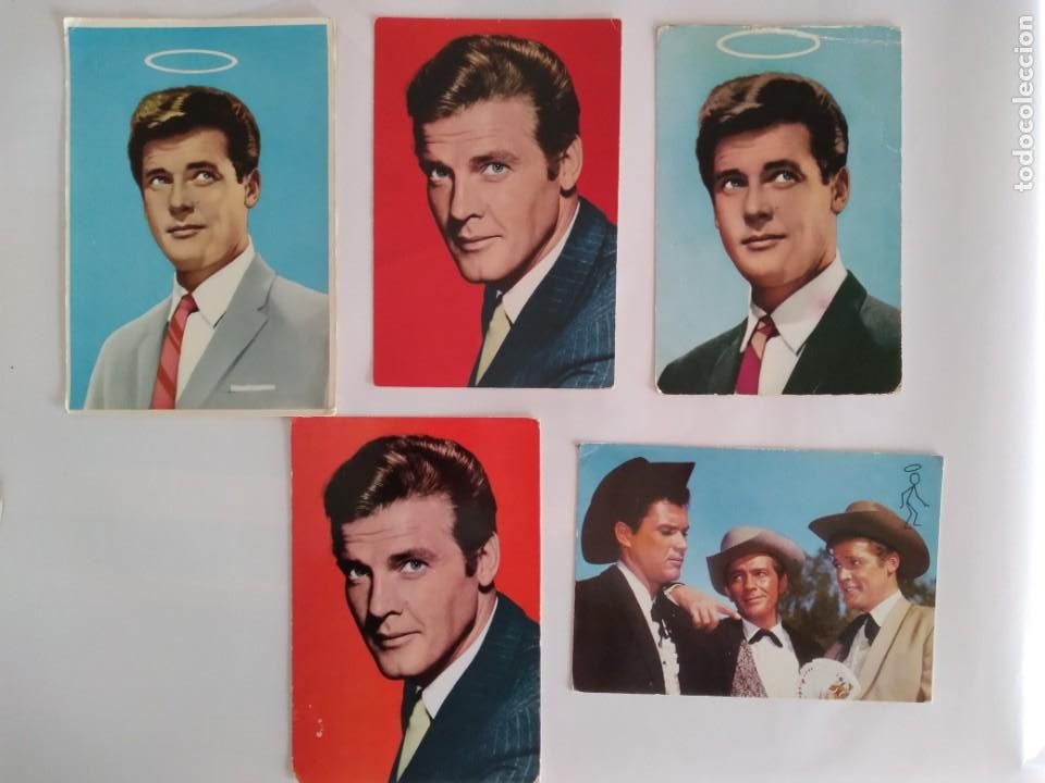 Cine: LOTE 5 POSTALES ROGER MOORE EL SANTO RV