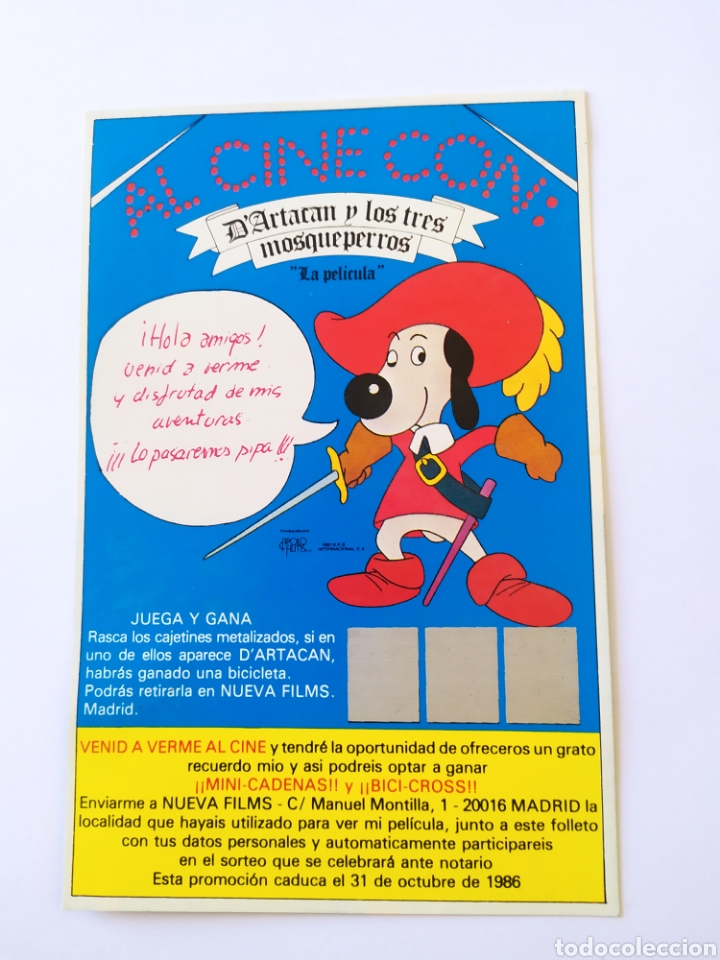 Kino: Postal promocional D'artacan y los tres mosqueperros