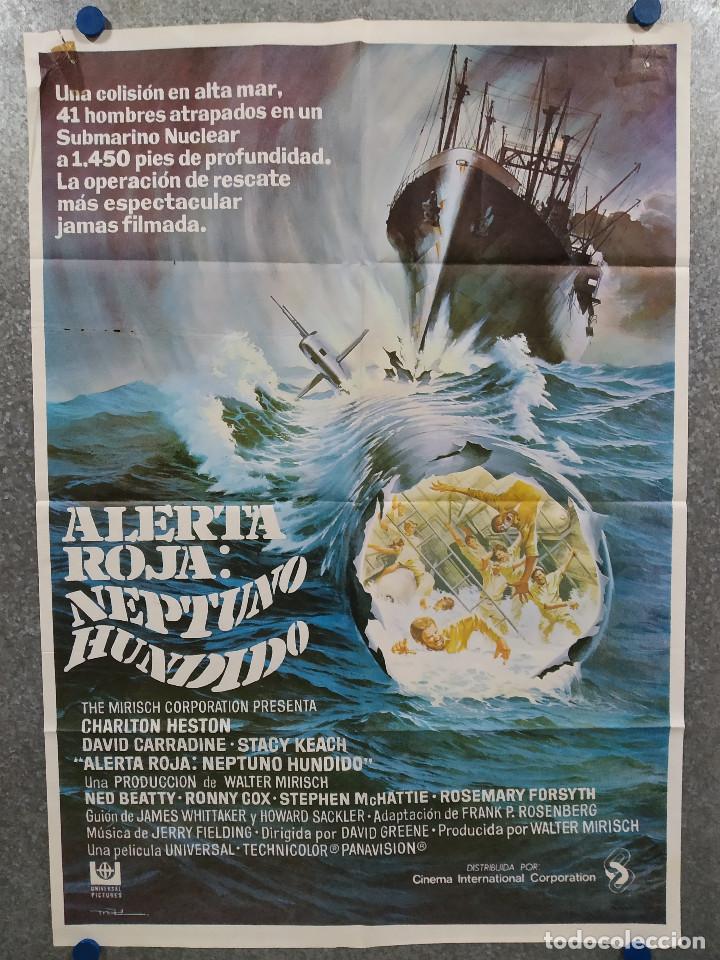 Cine: Alerta roja: Neptuno hundido. Charlton Heston, David Carradine. POSTER ORIGINAL