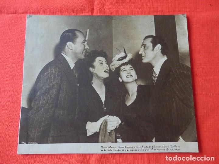 Kino: Joan Fontaine Brian Aherne Greer Garson y Basil Rathbone fotograf&iacute;a tono sepia 24.5x20 cm