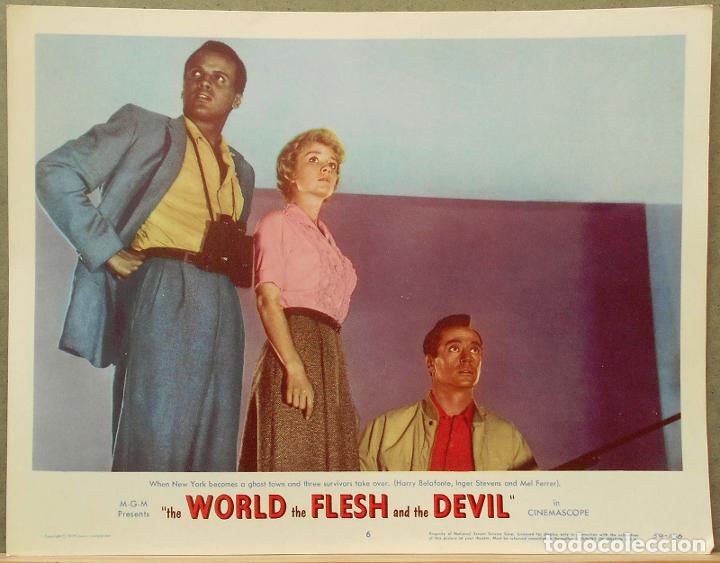 Cinema: LCJ 180D THE WORLD THE FLESH AND THE DEVIL BELAFONTE STEVENS FOTOCROMO LOBBY CARD ORIGINAL AMERICANO