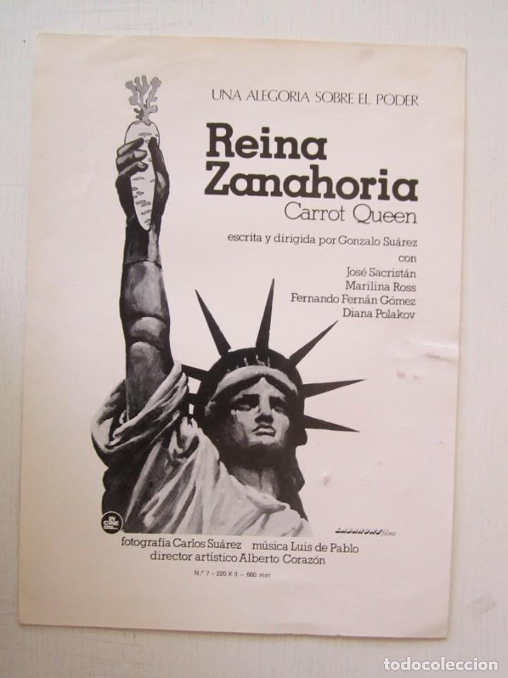 Cinema: CARTEL DE CINE DE 19X27 CM. REINA ZANAHORIA ESP 1977 CON F.SUAREZ F.FERNA GOMEZ Y MARILINA ROSS