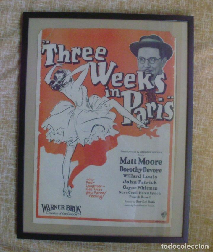 Cinema: THREE WEEKS IN PARIS WITH MATT MOORE, DOROTHY DEVORE 1930&#039;S MOVIE POSTER, FRAMED