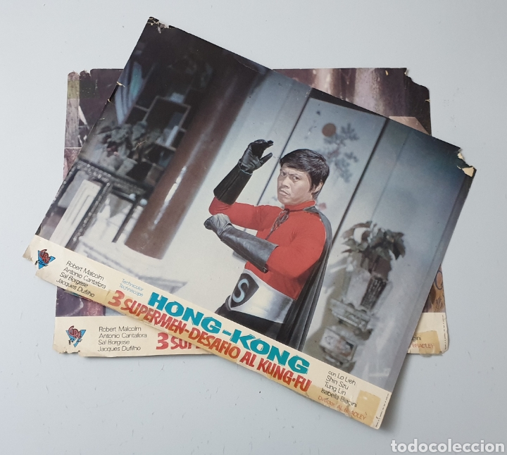 Cine: LOTE 2 LOBBY CARDS FOTOCROMOS HONG KONG 3 SUPERMEN DESAFIO AL KUNG FU 1973