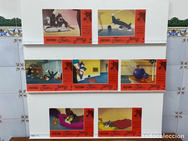 Cine: LAS DOS ESTRELLAS M&Aacute;S FAMOSAS DE HOLLYWOOD: TOM Y JERRY. 7 FOTOCROMOS ORIGINALES.