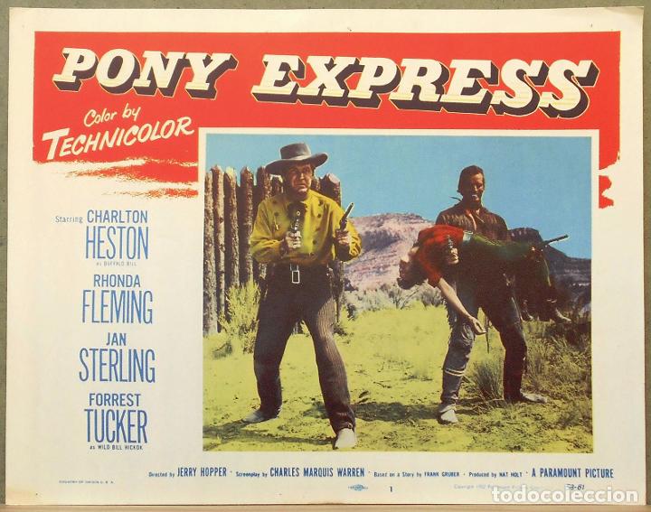 Cine: LCJ 714D EL TRIUNFO DE BUFFALO BILL CHARLTON HESTON FORREST TUCKER LOBBY CARD ORIGINAL AMERICANO