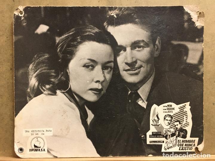 Cin&eacute;ma: ABO98 EL HOMBRE QUE NUNCA EXISTIO GLORIA GRAHAME WILLIAM RUSSELL FOTOCROMO CARTON ORIGINAL ESTRENO
