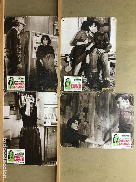 Cine: ABP50 VIENTO SALVAJE ANNA MAGNANI ANTHONY QUINN FRANCIOSA SET 4 FOTOCROMOS CARTON ORIGINALES ESTRENO