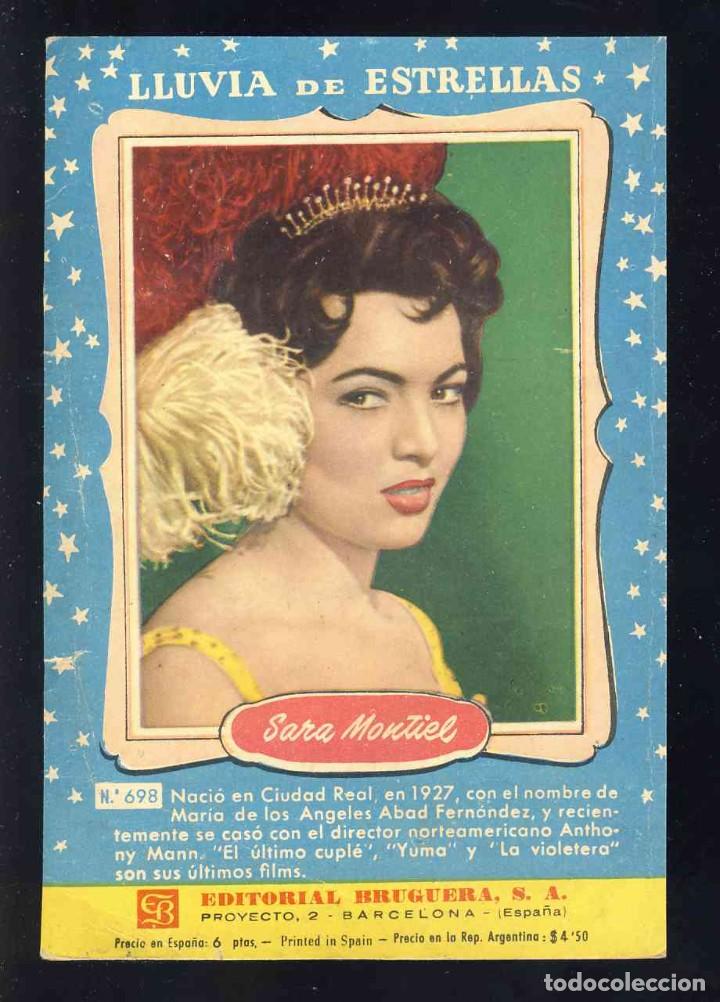 Cine: Foto de SARA MONTIEL. Tapa dorsal de una novela romantica de LLUVIA DE ESTRELLAS