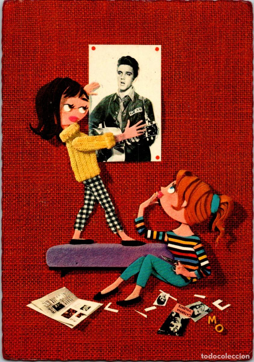 Cine: Elvis Presley - Ilustraci&oacute;n de Fans Colgando su Poster - Ed. Vita Nova - Postal Holandesa -149x105mm