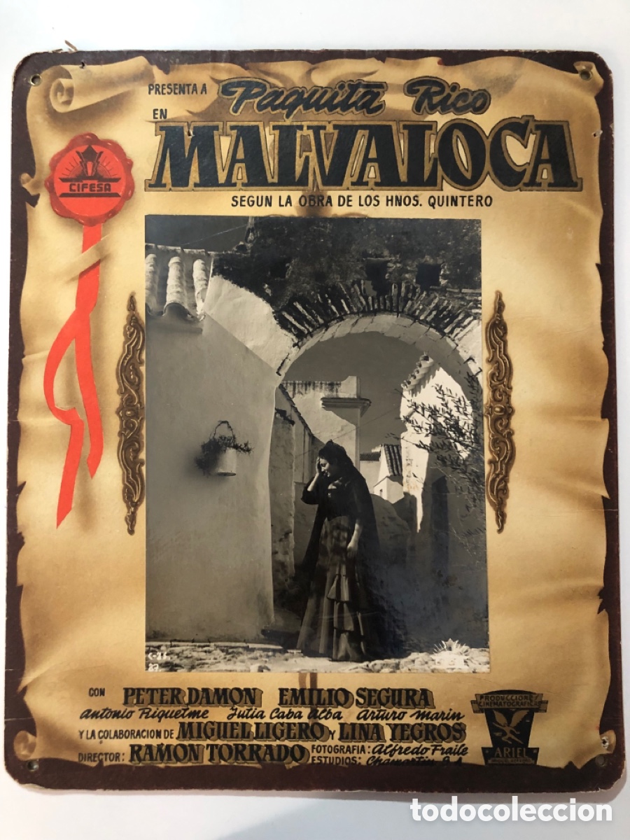 Cine: Fotocromo de cart&oacute;n Cifesa Malvaloca Paquita rico 31 x 37 cm