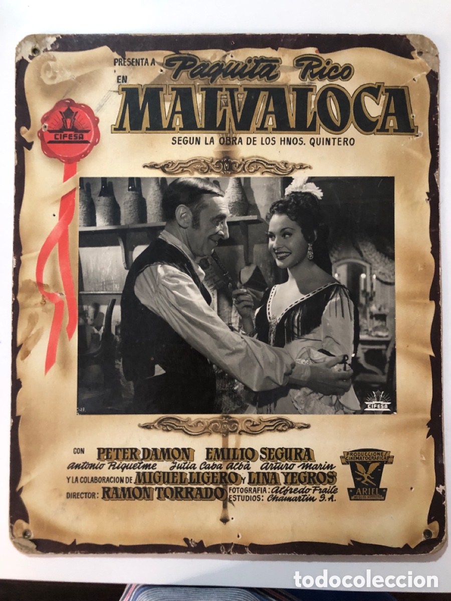 Cine: Fotocromo de cart&oacute;n Cifesa Malvaloca Paquita rico 31 x 37 cm