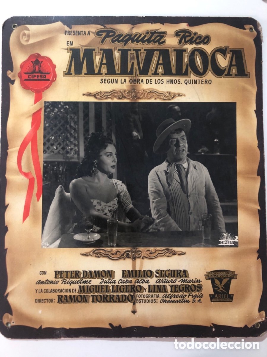 Cine: Fotocromo de cart&oacute;n Cifesa Malvaloca Paquita rico 31 x 37 cm