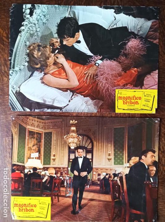 Cinema: MAGNIFICO BRIBON- WARREN BEATTY, SUSANNAH YORK... 2 FOTOCROMOS CARTEL TAQUILLA 35x25cm.