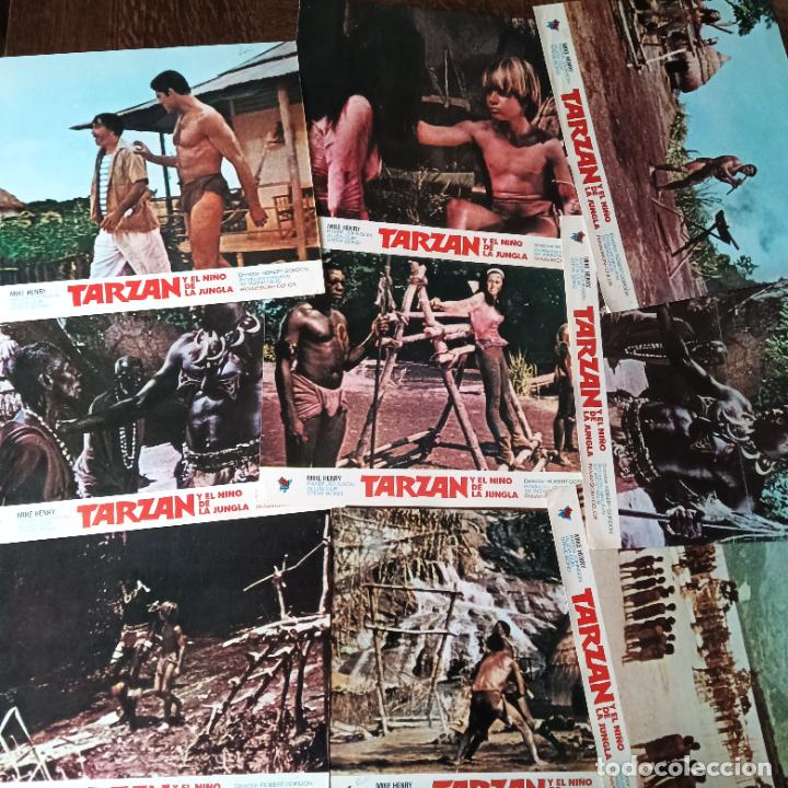 Kino: TARZAN Y EL NI&Ntilde;O DE LA JUNGLA, MIKE HENRY.. 9 FOTOCROMOS CARTEL TAQUILLA 35x28cm.
