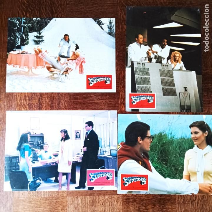Cine: SUPERMAN III , CHRITOPHER REEVE.. 4 FOTOCROMOS CARTEL TAQUILLA 35x25cm.