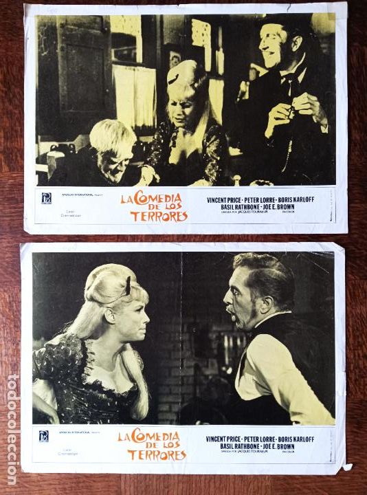 Cinema: LA COMEDIA DE LOS TERRORES - VICENT PRICE, PETER LORRE, BO... 2 FOTOCROMOS CARTEL TAQUILLA 35x258cm.