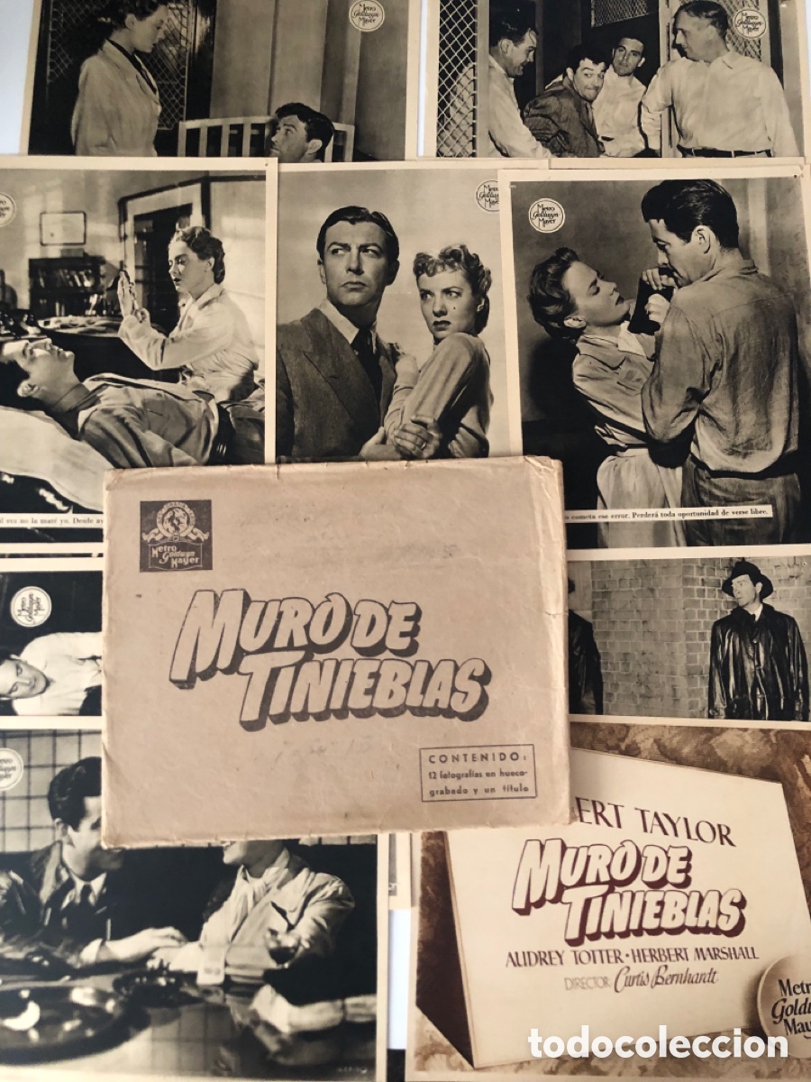 Cine: Set 13 fotocromos MGM muro de tinieblas Robert taylor herbert marshall audrey totter