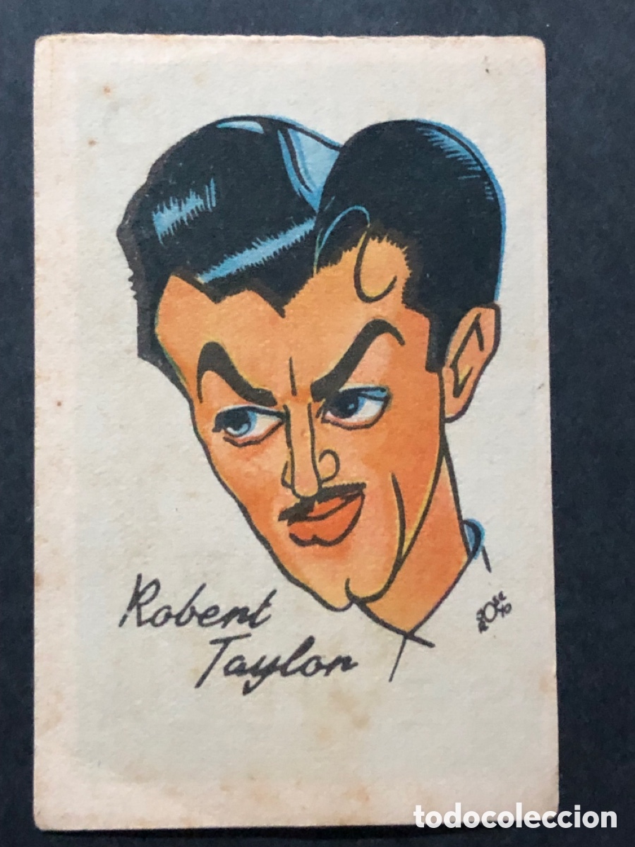Cine: Cromo caricatura robert taylor publicidad peluquer&iacute;a Bonifacio calle sierpes sevilla 5x7 cm