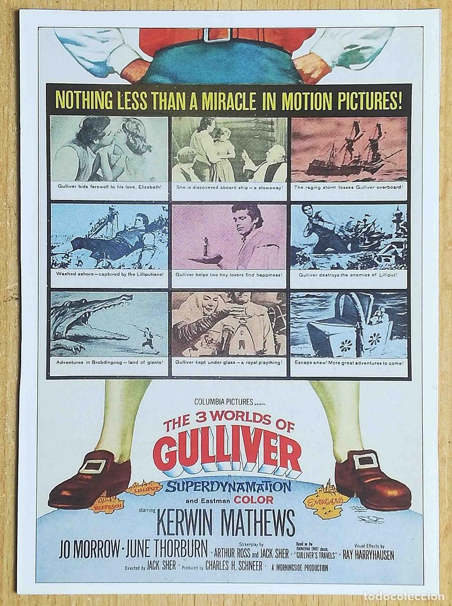 Cine: Los viajes de Gulliver. Jack Sher, 1960 (Kerwin Mathews, Jo Morrow) Programa de mano revista acci&oacute;n