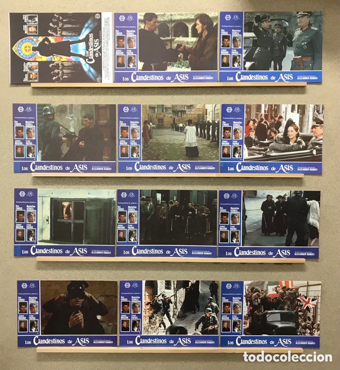 Cin&eacute;ma: LOS CLANDESTINOS DE ASIS - BEN CROSS, MAXIMILIAN SCHELL, JAMES MASON - SET COMPLETO 12 FOTOCROMOS