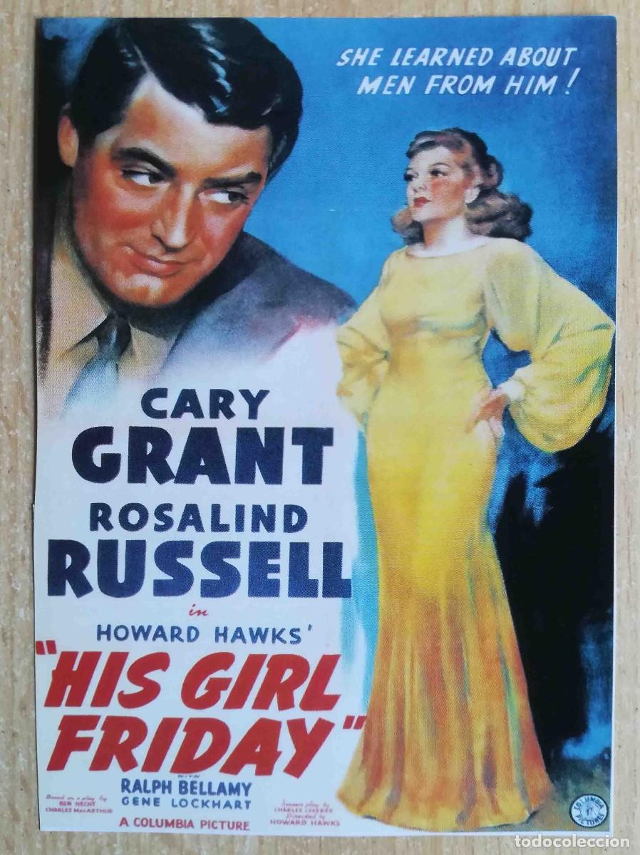Cine: Luna nueva. Howard Hawks, 1940 (Cary Grant, Rosalind Russell) Programa de mano revista acci&oacute;n