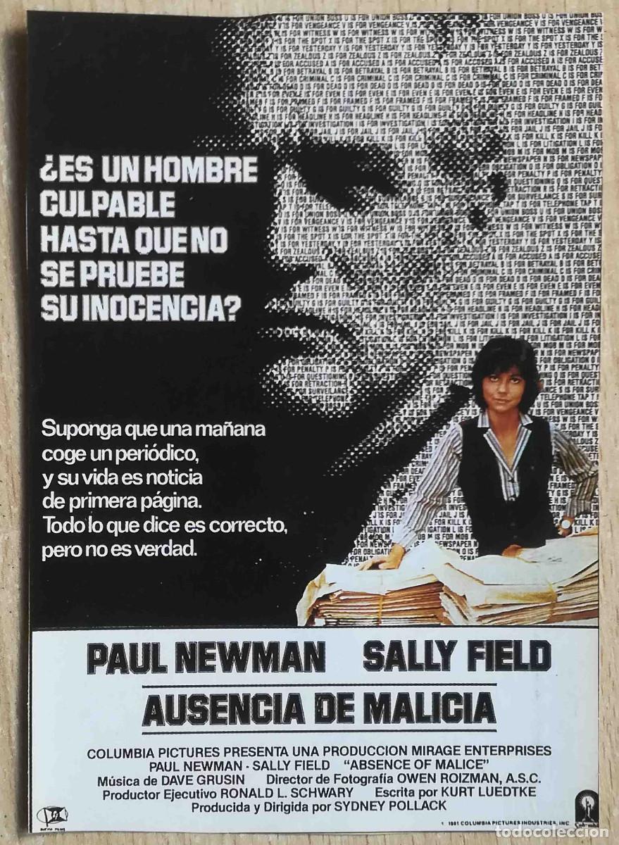 Cine: Ausencia de malicia. Sydney Pollack 1981 (Paul Newman, Sally Field) Programa de mano revista