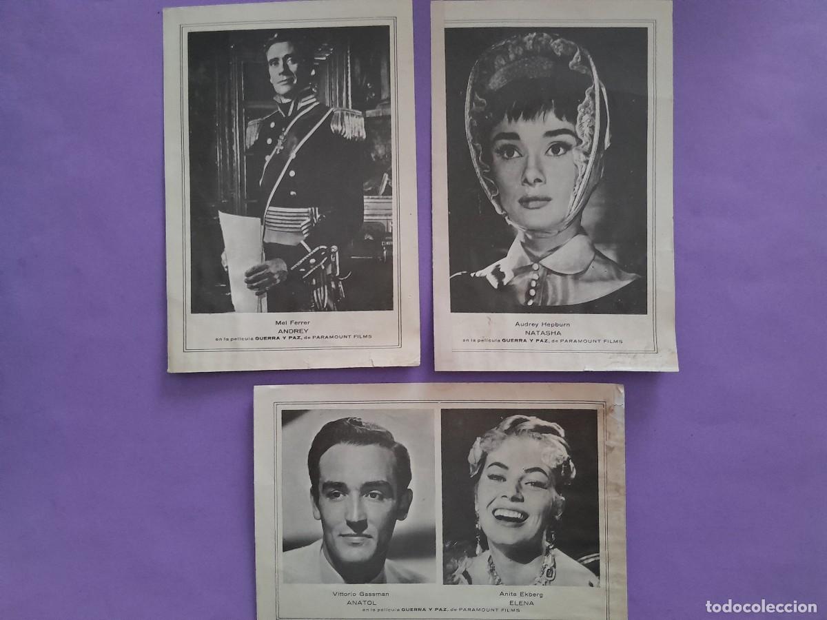 Cine: LOTE 4 FOTOGRAFIAS PELICULA GUERRA Y PAZ ACTORES AUDREY HEPBURN MEL FERRER VITTORIO GASSMAN