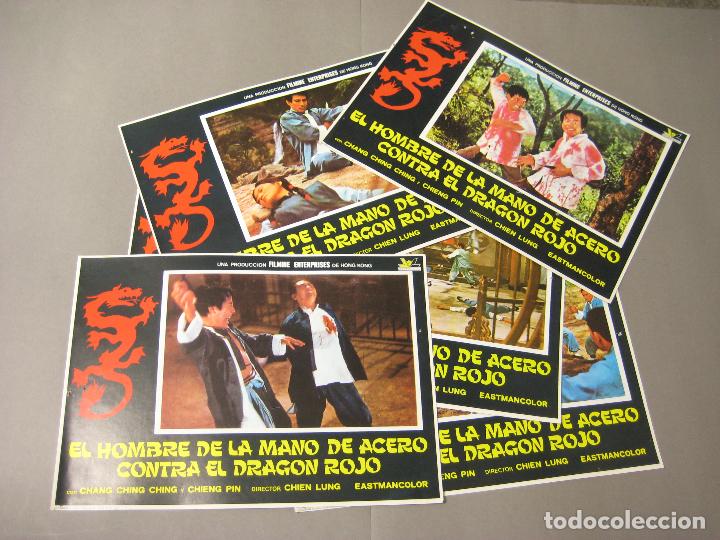 Cine: 7 FOTOCROMOS ORIGINALES DE LA PEL&Iacute;CULA EL HOMBRE DE LA MANO DE ACERO CONTRA EL DRAG&Oacute;N ROJO.