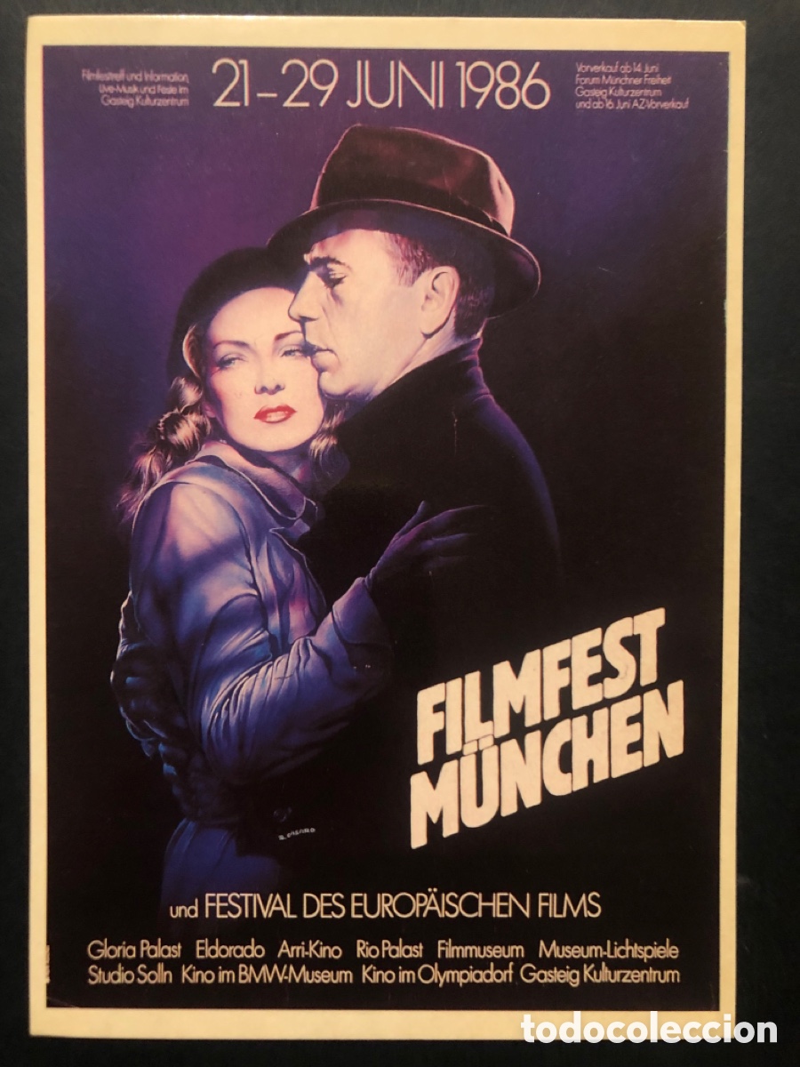 Cine: Tarjeta postal humphrey Bogart festival de cine M&uacute;nich 1986