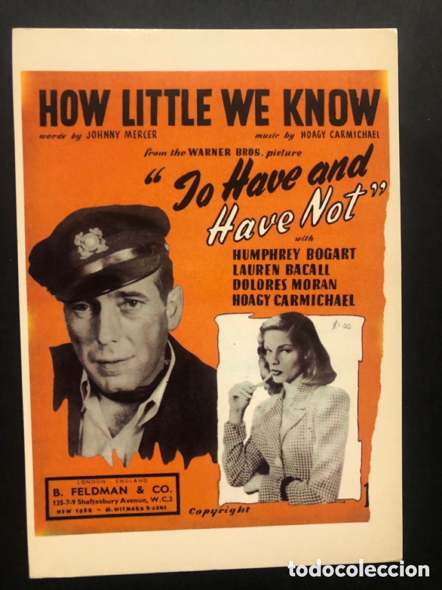Cine: Tarjeta postal humphrey Bogart lauren bacall tener y no tener