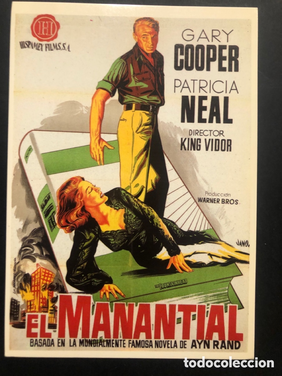 Cine: Tarjeta postal Gary Cooper Patr&iacute;cia neal el manantial