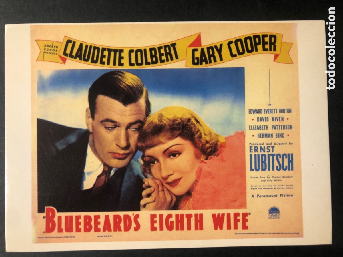 Cine: Tarjeta postal Claudette colbert Gary Cooper la octava mujer de barba azul